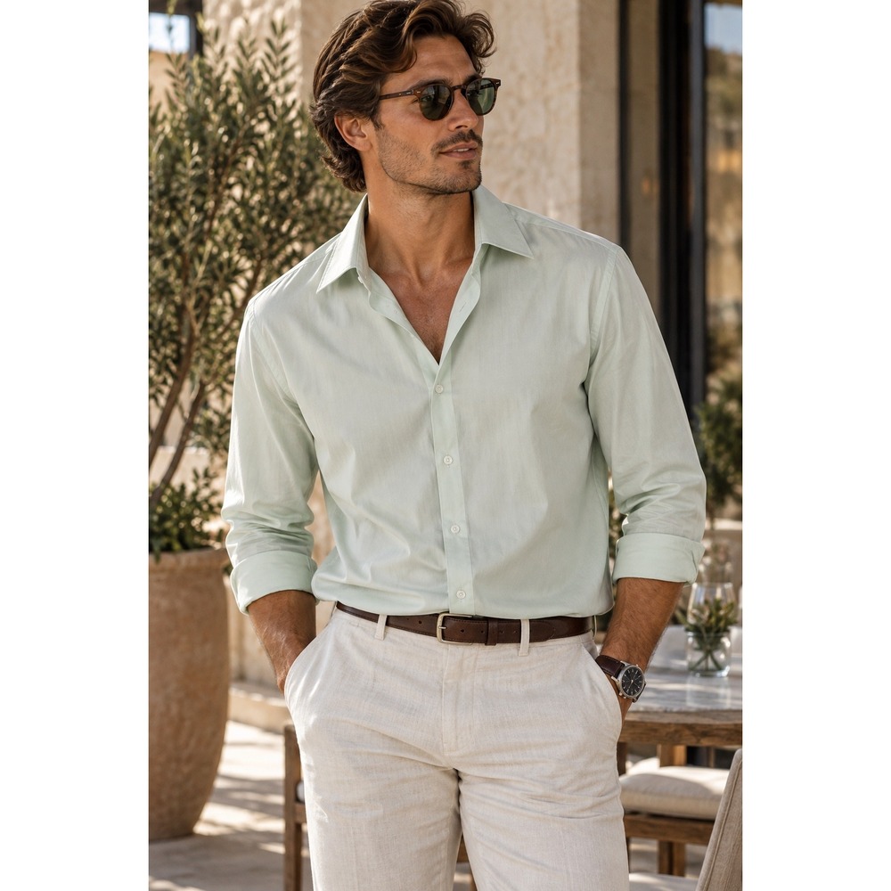 Michael Kors Mens Slim Fit Mint Green Cotton Button Down Shirt L 16-16.5 34/35